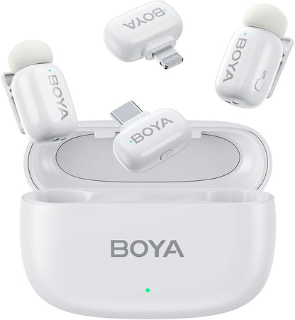 BOYA mini Wireless Microphone for iPhone/Android/PC/Tablets with USB C/Lightning Plug, MFi Certified, Noise Reduction, AI Voice Changer, 30H Battery Life with Charging Case for Video Recording Podcast