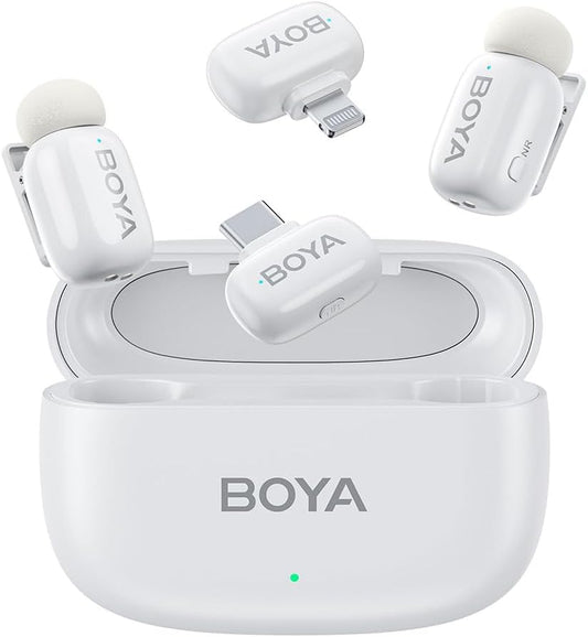 BOYA mini Wireless Microphone for iPhone/Android/PC/Tablets with USB C/Lightning Plug, MFi Certified, Noise Reduction, AI Voice Changer, 30H Battery Life with Charging Case for Video Recording Podcast
