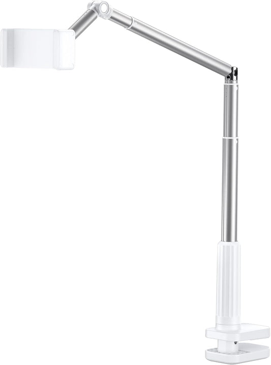 JSAUX Phone Holder for Desk and Bed Compatible with iPhone 16 15 14 13 12 Overhead Phone Mount Gooseneck Phone Stand Flexible 360 Lazy Long Arm Clamp Clip for Table Bedside [1-Pack, White]