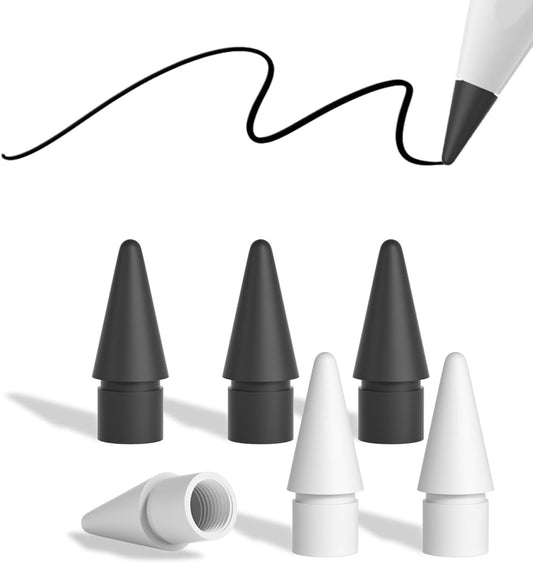 Replacement Pencil Tips for Apple Pencil Pro, Pen Tips for Apple Pencil 2nd Gen/1st Gen/USB-C, Wear-Resisting Pencil Nibs with Storage Box, Pen Nibs Set Compatible with Apple Pen (6 Pack, Black/White)