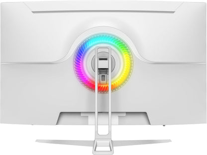 CRUA 32" Curved Gaming Monitor, 144Hz/160Hz 4K UHD(3840 * 2160P) 1500R VA Screen, Supports AMD Freesync, 120% sRGB, Built-in Speakers, RGB Lighting, Wall Mountable Installs(HDMI 2.1/DP 1.4)-White