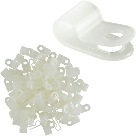 GTSE White Nylon Plastic Cable Clamps, 3/16" Screw Mounts for Cable, Rope, Tube Management, 100 Pack
