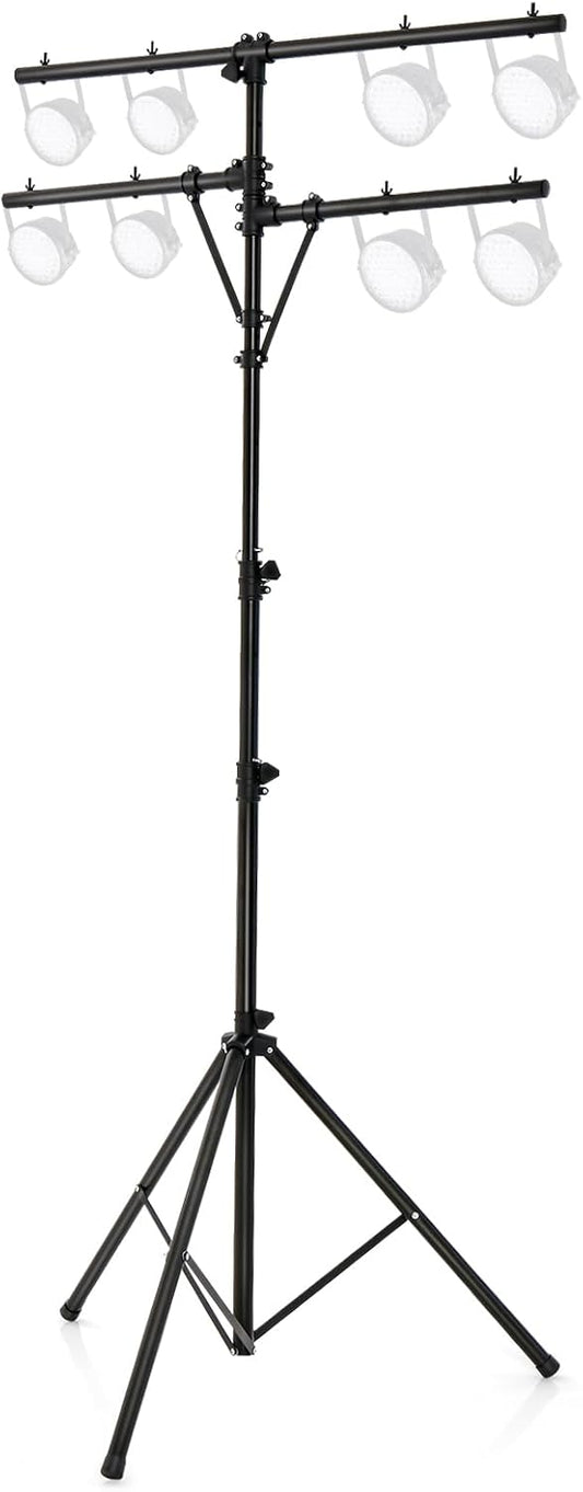 S AFSTAR Pro Audio Tripod, Multi Arm Tripod w/ 6.1-11.5 FT Adjustable Height, Portable T Bar Lighting Stand w/ 100 LBS Capacity, DJ Lighting Stand Suitable for Stage Bar Banquet Party