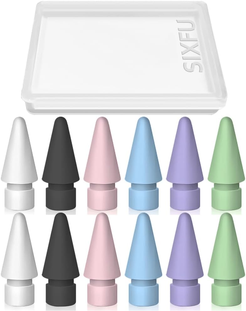 12 PCS Tips for Apple Pencil tip, Apple Pen Tips Compatible with iPad Pencil Tip Nib with Cover Case for Apple Pencil Pro/USB-C/ 1st Gen/ 2nd Generation iPencil(White,Black,Pink,Blue,Purple,Green)