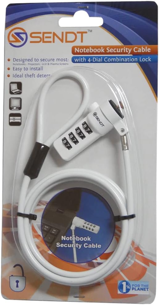 Sendt White Notebook/Laptop Combination Lock Security Cable