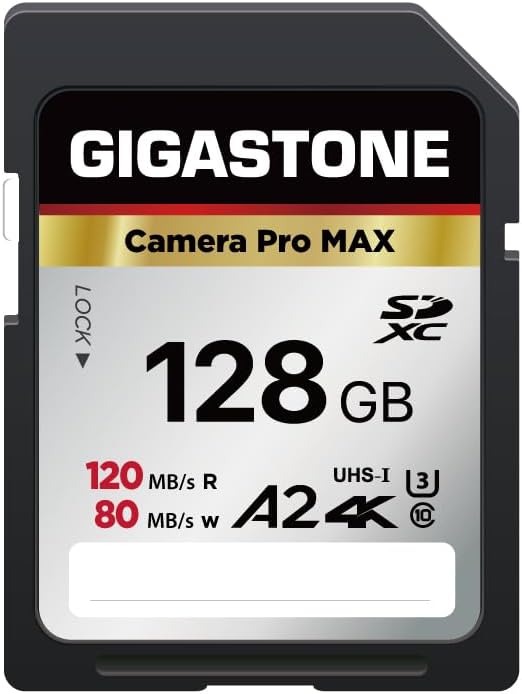 [5-Yrs Free Data Recovery] GIGASTONE 128GB SD Card, 4K Camera Pro MAX, A2 4K SDXC Memory Card High Speed 4K UHD Video Compatible with Canon Kodak Digital Camera, with 1 Mini case