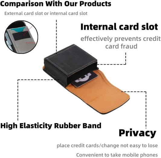 Universal Phone Holster Phone Pouch Case Belt Clip Belt Loops Card Slot Faux Leather for Man for Samsung Galaxy Z Flip 5/4/3 Motorola Razr Plus Razr+ 2023 (Black&Yellow, XS(3.7"x3.1"x1.1"))