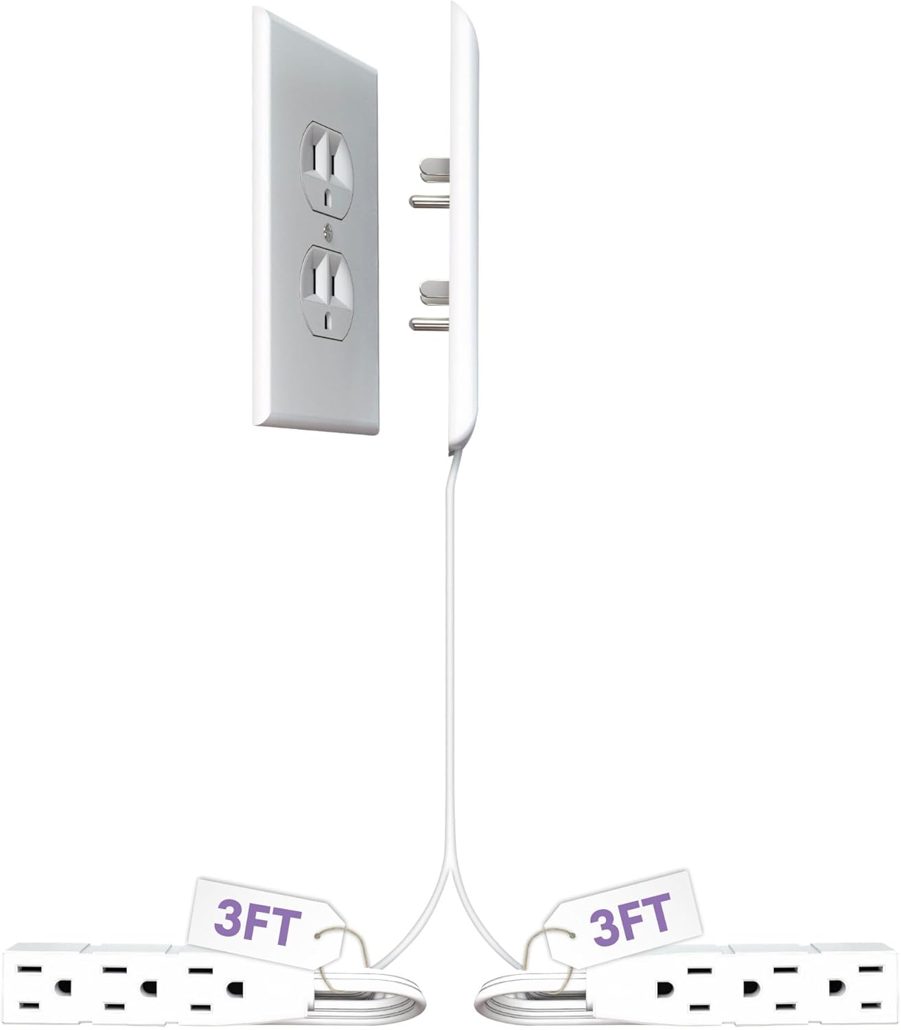 sleek socket Original & Patented Ultra-Thin Outlet with Cord Concealer Kit, Flat Extension with Multi Outlets Power Strip, Ideal for Home Improvement, Hide Bulky and Messy Cords, 6 Feet, White