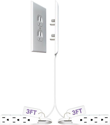 sleek socket Original & Patented Ultra-Thin Outlet with Cord Concealer Kit, Flat Extension with Multi Outlets Power Strip, Ideal for Home Improvement, Hide Bulky and Messy Cords, 6 Feet, White