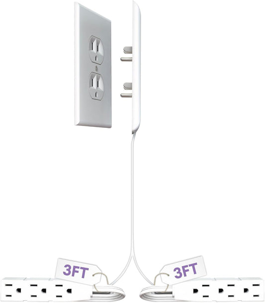 sleek socket Original & Patented Ultra-Thin Outlet with Cord Concealer Kit, Flat Extension with Multi Outlets Power Strip, Ideal for Home Improvement, Hide Bulky and Messy Cords, 6 Feet, White