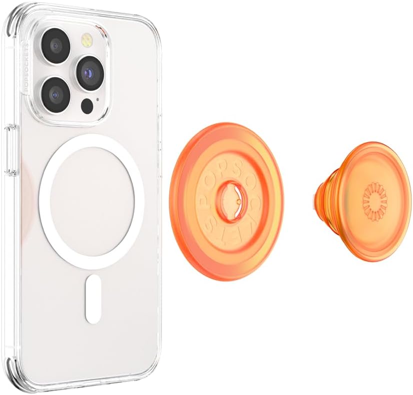 PopSockets Phone Grip for MagSafe with Kickstand, Magnetic Stand, Swappable Top, Secure Hold for iPhone MagSafe Cases, Phone & Tablet Grip - Orange Zest