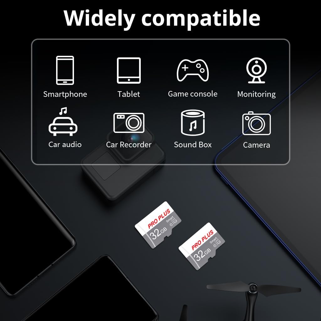 2 Pack TF Card 32GB with Adapter, High Speed Memory Card, UHS-I C10 A1 Memory TF Card for Tablet/Mobile Phone/Camera/Car Audio/Game Console (TF183 White Gray 32GB)