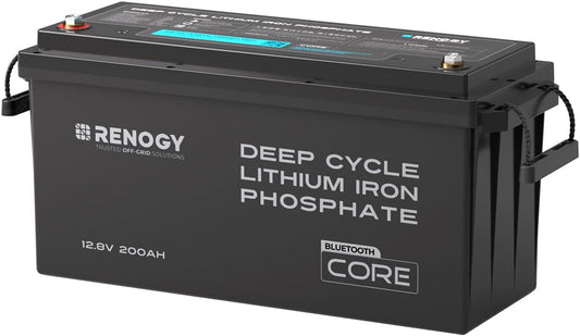 Renogy 12V 200Ah Bluetooth Lifepo4 Battery, Bulit in 200A BMS Lithium Deep Cycle Battery, 400A Peak Power Surge for Off Grid Life, Backup Power for RV, Camping, Cabin, Marine
