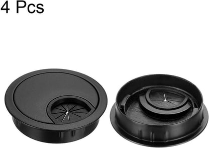 uxcell Cable Hole Cover, 2.1Inch/53.5mm Zinc Alloy Desk Wire Cord Cable Grommets Hole Cover for Office PC Desk Cable Cord Organizer, 4 Pcs Black
