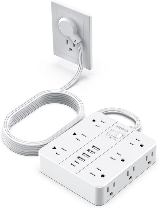 Power Strip Surge Protector 10ft Extension Cord,SMNICE Flat Plug with 12 Outlets 6 USB(2 USB C),Surge Protector Charging Station with Overload Protection for Home, Dorm,Office