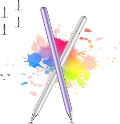 Stylus Pen for iPad, LUNTAK Stylus Pens for Apple/iPhone/Ipad pro/Mini/Air/Android/Microsoft/Surface All Capacitive Touch Screens Universal with 4 Replacement Tips (2 Pcs, Purple and Silver)