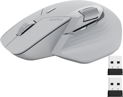 Rapoo MT760Mini Bluetooth Wireless Mouse - Bluetooth 5.0 and 2.4GHz Multi-Mode Connection, Support 4 Devices, M+ Cross Computer Technology, 11 Programmable Buttons,Light Grey