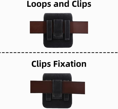 Universal Phone Holster Phone Pouch Case Belt Clip Belt Loops Card Slot Faux Leather for Man for Samsung Galaxy Z Flip 5/4/3 Motorola Razr Plus Razr+ 2023 (Black&Yellow, XS(3.7"x3.1"x1.1"))