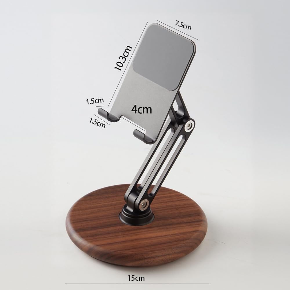 iPhone Stand for Desk, Phone Stand Adjustable Foldable, Cell Phone Holder 360 ° Rotation, Compatible with iPhone 16 15 14 13 12 11 Pro Xs Xs Samsung Galaxy Tablets All Phones, Walnut