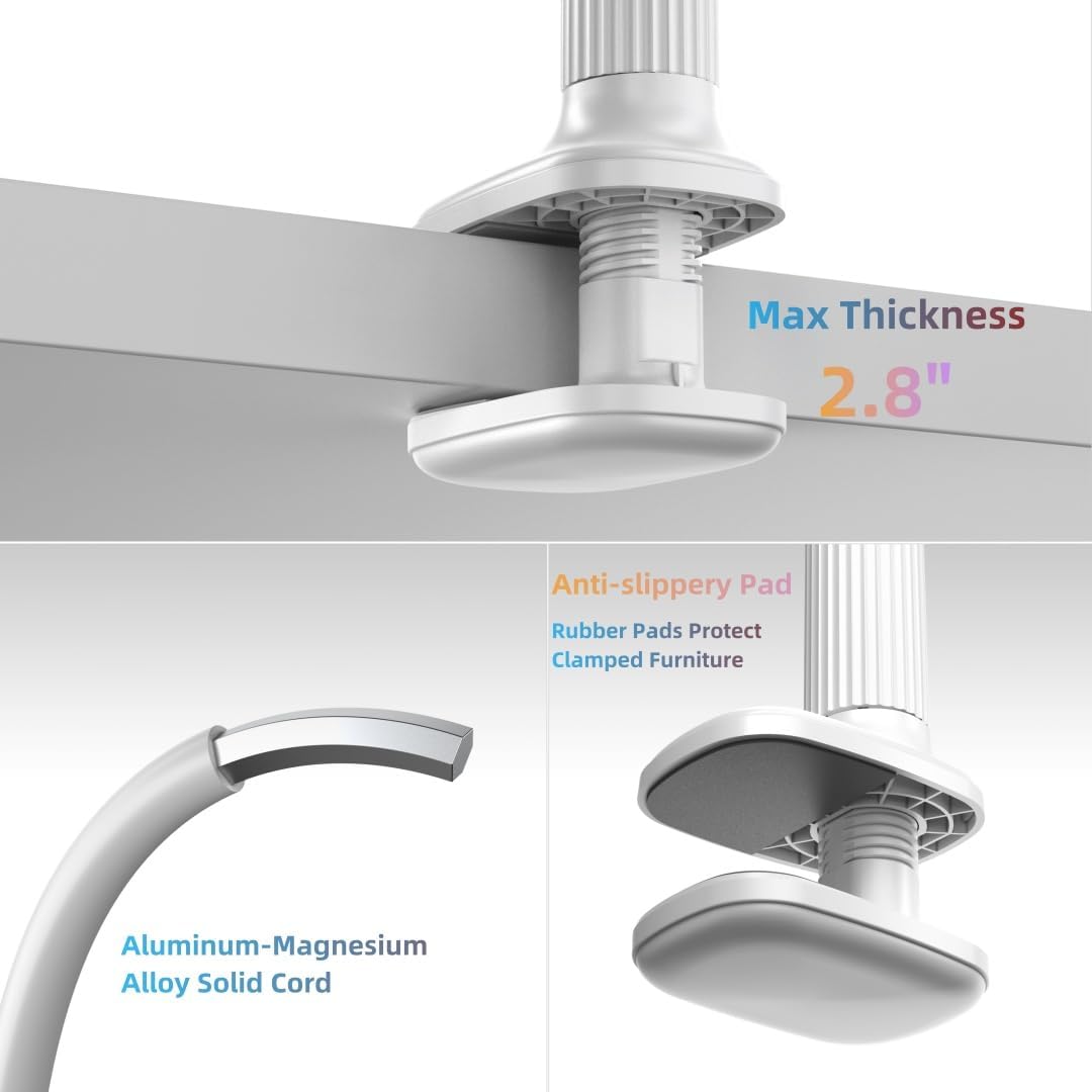 K-MT【38.7inch/98cm】 Tablet Phone Holder Table Desk Gooseneck Mount, Mount Holder Clip with Grip Flexible Long Arm Compatible for ipad iPhone/Switch/Samsung Tabs/Kindle Fire HD K-MT (White)