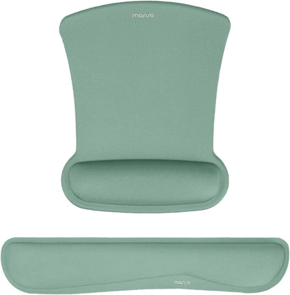 MOSISO Wrist Rest Support for Mouse Pad & Keyboard Set, Ergonomic Mousepad Non-Slip Base Home/Office Pain Relief & Easy Typing Cushion with Neoprene Cloth & Raised Memory Foam, Emerald Green