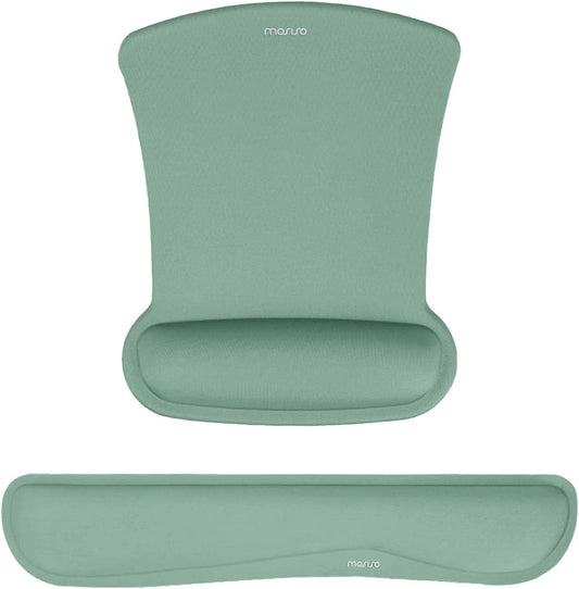 MOSISO Wrist Rest Support for Mouse Pad & Keyboard Set, Ergonomic Mousepad Non-Slip Base Home/Office Pain Relief & Easy Typing Cushion with Neoprene Cloth & Raised Memory Foam, Emerald Green