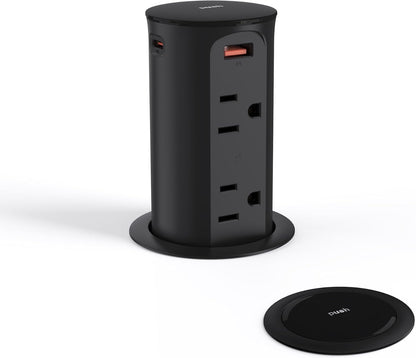 Pop up Outlet for Countertop,65W USB C Fast Charging Port,2.5-inch Hole Desktop Power Grommet,Recessed Power Strip,4 Outlets 4 USB Ports,15Amp Tamper Resistant Receptacle，ETL Listed (Black)