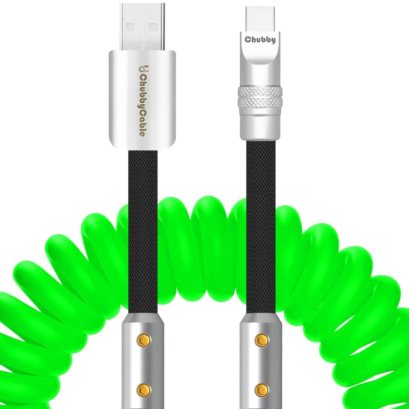 chubbycable Colorblock Chubby - Spring Braided Silicone Charge Cable Coiled USB C Cable Fast Charging Type C Charger Cord for Car, Green+Black, USB-A to Type-C, 2.29FT-3.6FT