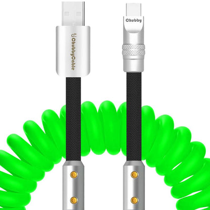 chubbycable Colorblock Chubby - Spring Braided Silicone Charge Cable Coiled USB C Cable Fast Charging Type C Charger Cord for Car, Green+Black, USB-A to Type-C, 2.29FT-3.6FT