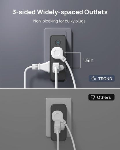 TROND Outlet Extender Surge Protector - 6 AC Outlet Splitter with 360° Rotating Plug, 1440J Multi Plug Expander, 3 Way Swivel Plug Extension Outlet, Wall Adapter for Bathroom Kitchen Travel, Black