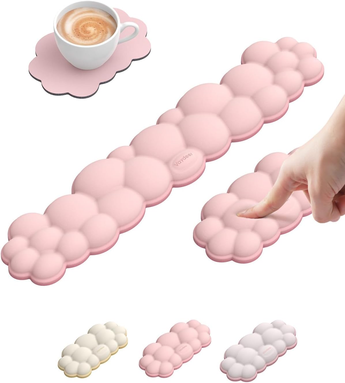 Vaydeer Cloud Keyboard Wrist Rest Set – Ergonomic Memory Foam Wrist Pad for Computer, Laptop & Gaming, Non-Slip Cute Desk Accessories for Office(Keyboard Rest + Mouse Rest + Coaster)