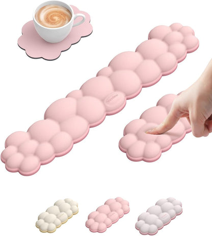 Vaydeer Cloud Keyboard Wrist Rest Set – Ergonomic Memory Foam Wrist Pad for Computer, Laptop & Gaming, Non-Slip Cute Desk Accessories for Office(Keyboard Rest + Mouse Rest + Coaster)