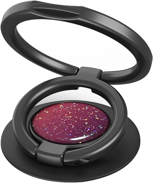 Phone Grip, Phone Ring Holder Finger Kickstand, Foldable & Adjustable Double Metal Cell Phone Rings Gripper Stand for iPhone Samsung &Other Phones - Sparkle Red