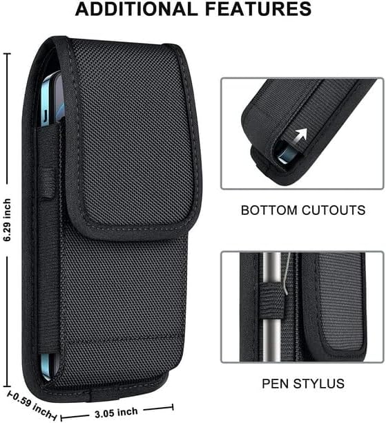 Cell Phone Holster for iPhone SE iPhone 8 7 6s Case with Belt Clip Phone Belt Holder for Men Women Pouch Carrying Cover (Fits Phone iPhone SE, 8 7 6s with Otterbox Case on) Black Nylon, Small