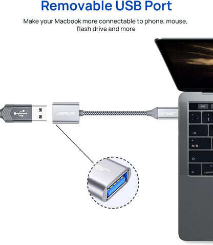 JSAUX USB C to USB Adapter [2 Pack], USB Type C Male to USB 3.0 Female OTG Cable Thunderbolt3 to USB Adapter Compatible with MacBook Pro/Air 2019 2018 2017, Galaxy S23 S23+ Ultra Note 10 S9 S8-Silver