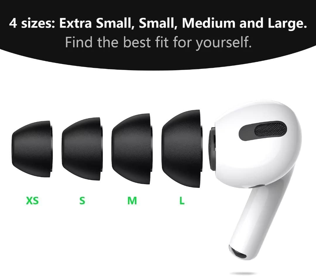 Lanwow Premium Memory Foam Tips for AirPods Pro & AirPods Pro 2nd Generation. No Silicone Eartips Pain. Anti-Slip Eartips. Fit in The Charging Case, 3 Pairs (Small, Black)