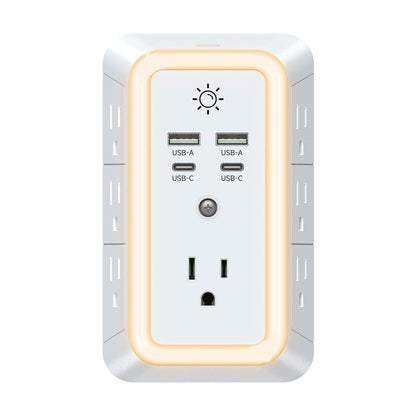 Multi Plug Outlet, USB Wall Charger, Surge Protector, 7 Outlet Extender with 4 USB Charging Ports (2 USB C) 1680J Power Strips Outlets with Night Light, Wall Plug Adapter Spaced for Home Travel Office