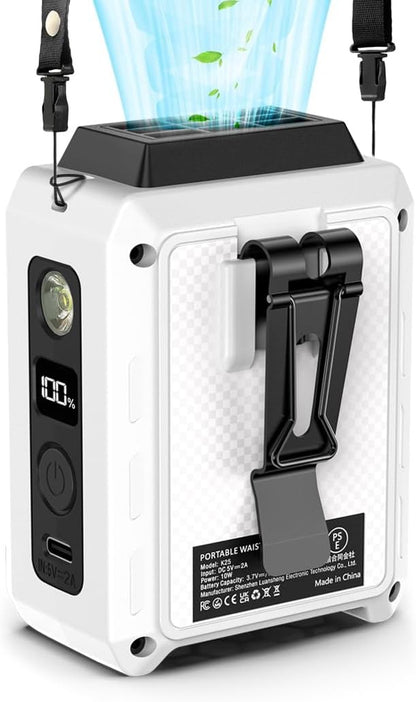 CAZOKASI Personal Waist Clip Fan Rechargeable Wearable Hand Free Wearable Cooler Fan for Traveling Working Outdoor Office (5000mAh / White)