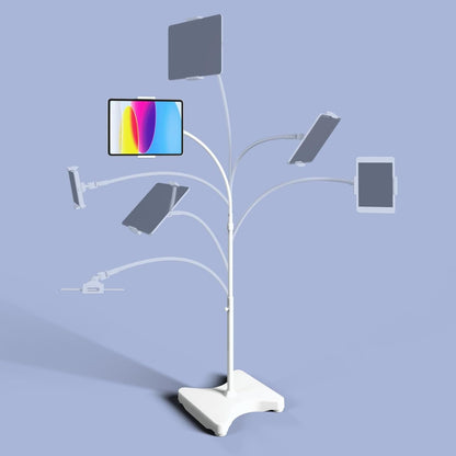 LEVO Adjustable Height Floor Stand for Tablet & Phone - Gooseneck Holder Mount with Stable Base - Compatible with All Cell Phones & Tablets (4-13 inch) - White