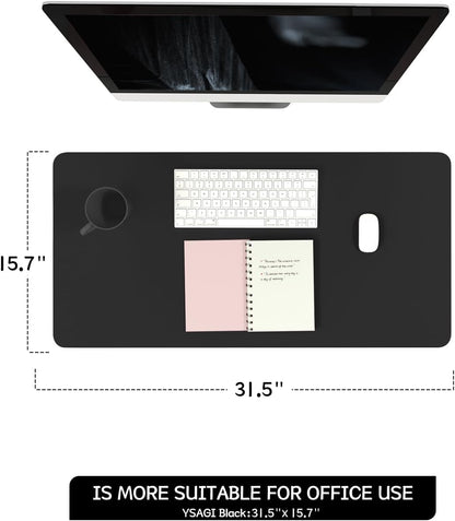 YSAGi Non-Slip Leather Desk Pad, Waterproof Laptop Computer Desk Keyboard Mat, Table Protector Blotter Mat, Large Mouse Pad for Office/Work/Home/Decor(Black, 31.5" x 15.7")