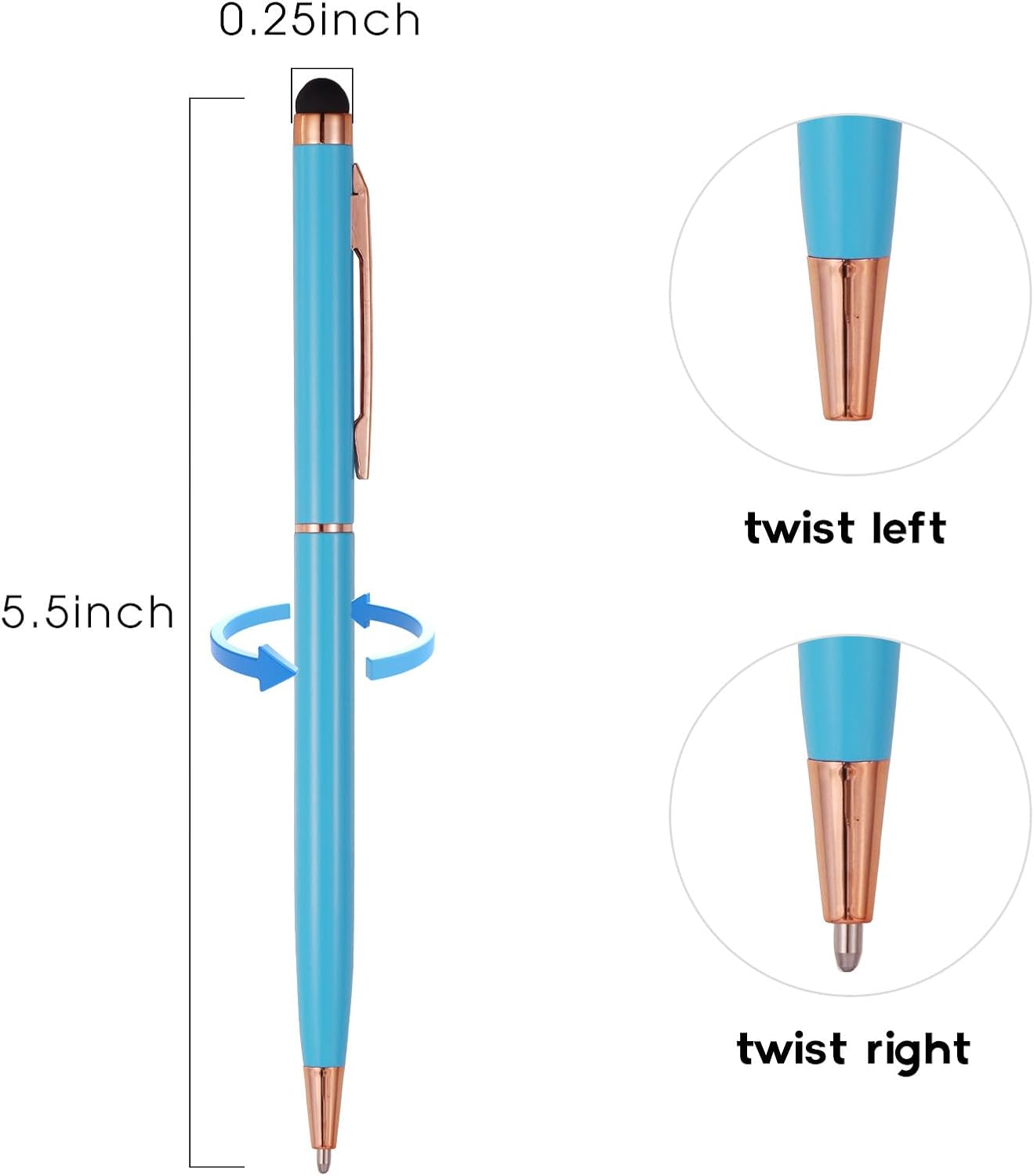 15 Pack Stylus Pens for Touch Screens Stylus Pen Compatible with Phone Tablets Kindle and Black Ink Ballpoint Pens-2 in 1 Stylists Pens (8005 Rose Gold B)