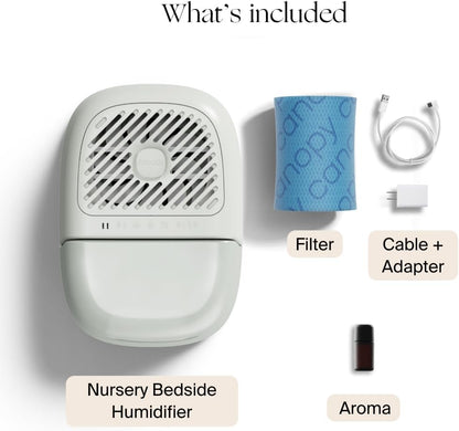 Canopy Nursery Humidifier 2.0, White, 36 HR Run Time, 2.5L Capacity Tank - Sleep Lights, White Noise, Clean Aroma Diffusion - Promote Deep Sleep & Happy Skin - Humidifier, Filter & Aroma Kit