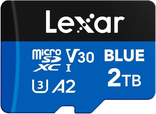Lexar 2TB Blue Micro SD Card Up to 160MB/s, microSDXC UHS-I Memory Card with SD Adapter, C10, U3, A2, V30, Full HD, 4K UHD, High Speed TF Card
