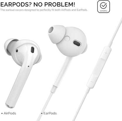 AhaStyle 4 Pairs AirPods Ear Tips Silicone Earbuds Cover [Not Fit in The Charging Case] Compatible with Apple AirPods (2 Pair Large & 2 Pairs Small, White)