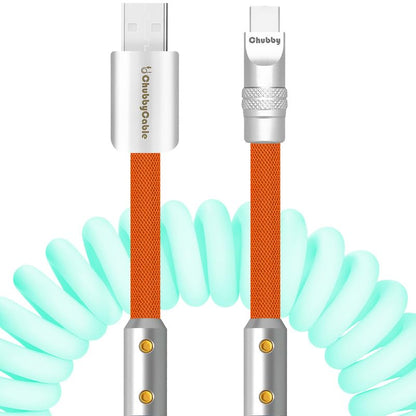 chubbycable Colorblock Chubby - Spring Braided Silicone Charge Cable Coiled USB C Cable Fast Charging Type C Charger Cord for Car, Light Blue+Orange, USB-A to Type-C, 2.29FT-3.6FT