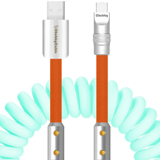 chubbycable Colorblock Chubby - Spring Braided Silicone Charge Cable Coiled USB C Cable Fast Charging Type C Charger Cord for Car, Light Blue+Orange, USB-A to Type-C, 2.29FT-3.6FT