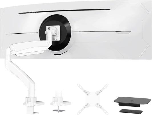 Ultrawide Monitor-Arm Heavy Duty 22-57‘’ - PUTORSEN Aluminum Single Monitor Mount Holds up to 59.4 lbs, Premium Adjustable Desk Mount Stand, VESA 75/100/200 mm, White