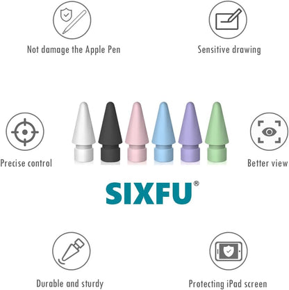 6 Color Tips for Apple Pencil tip, Apple Pen Tip Compatible with iPad Pencil Tip with Cover Case for Apple Pencil Pro/USB-C/ 1st Gen/ 2nd Generation iPencil(White,Black,Pink,Blue,Purple,Green)