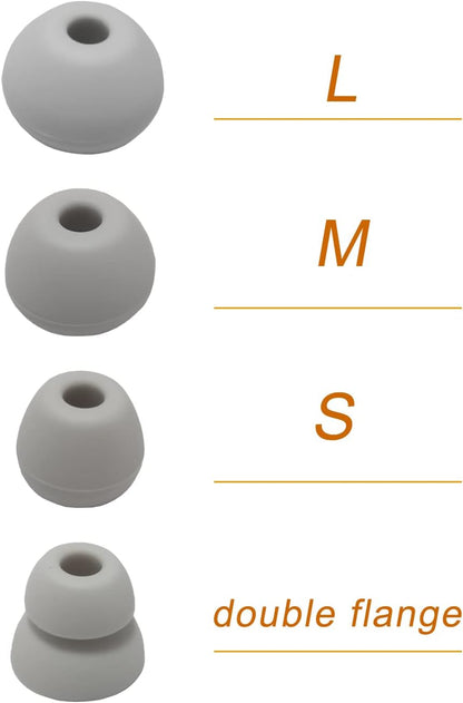 Silicone Earbuds Tips for Powerbeats Pro, Powerbeats 4 & 2 & 3 Beats Flex Replacement Eartips 8 Pairs L/M/S Double Flange Rubber Powerbeats Ear Tips Gray White