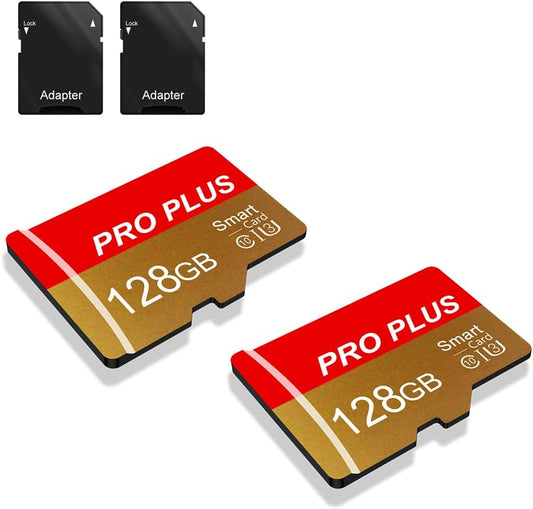 2 Pack TF Card 128GB with Adapter, High Speed Memory Card, UHS-I C10 A1 Memory TF Card for Tablet/Mobile Phone/Camera/Car Audio/Game Console (TF162 Red Gold 128GB)